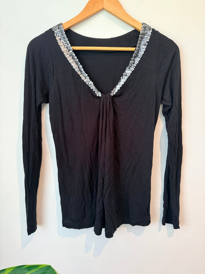 Brand Unknown U/Arm to U/Arm 39cm Long-Sleeve Sequin Trim Top
