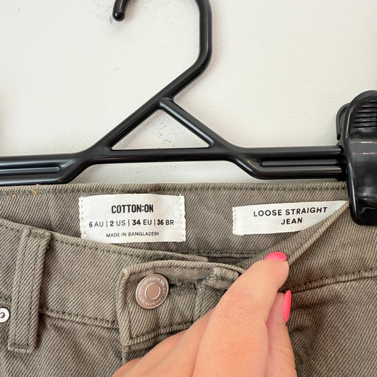 COTTON:ON Jeans Khaki/Olive Loose Straight - Size 6