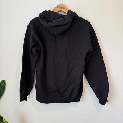 GILDAN SOFTSTYLE Hoodie Black "Domestic Tourist" Graphic - Size S