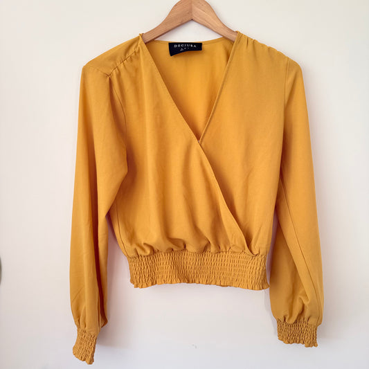 Decjuba Size S Mustard Yellow Wrap Top