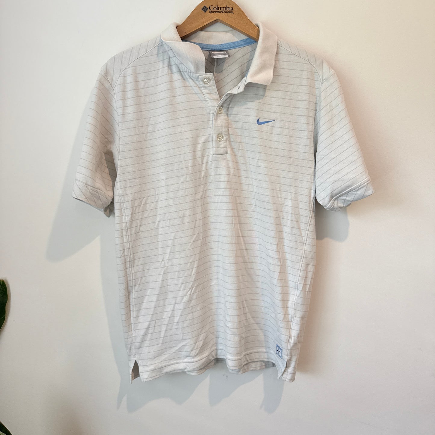 NIKE Polo White/Grey Pinstripe NikeFIT DRY - Size S