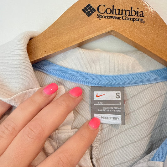 NIKE Polo White/Grey Pinstripe NikeFIT DRY - Size S