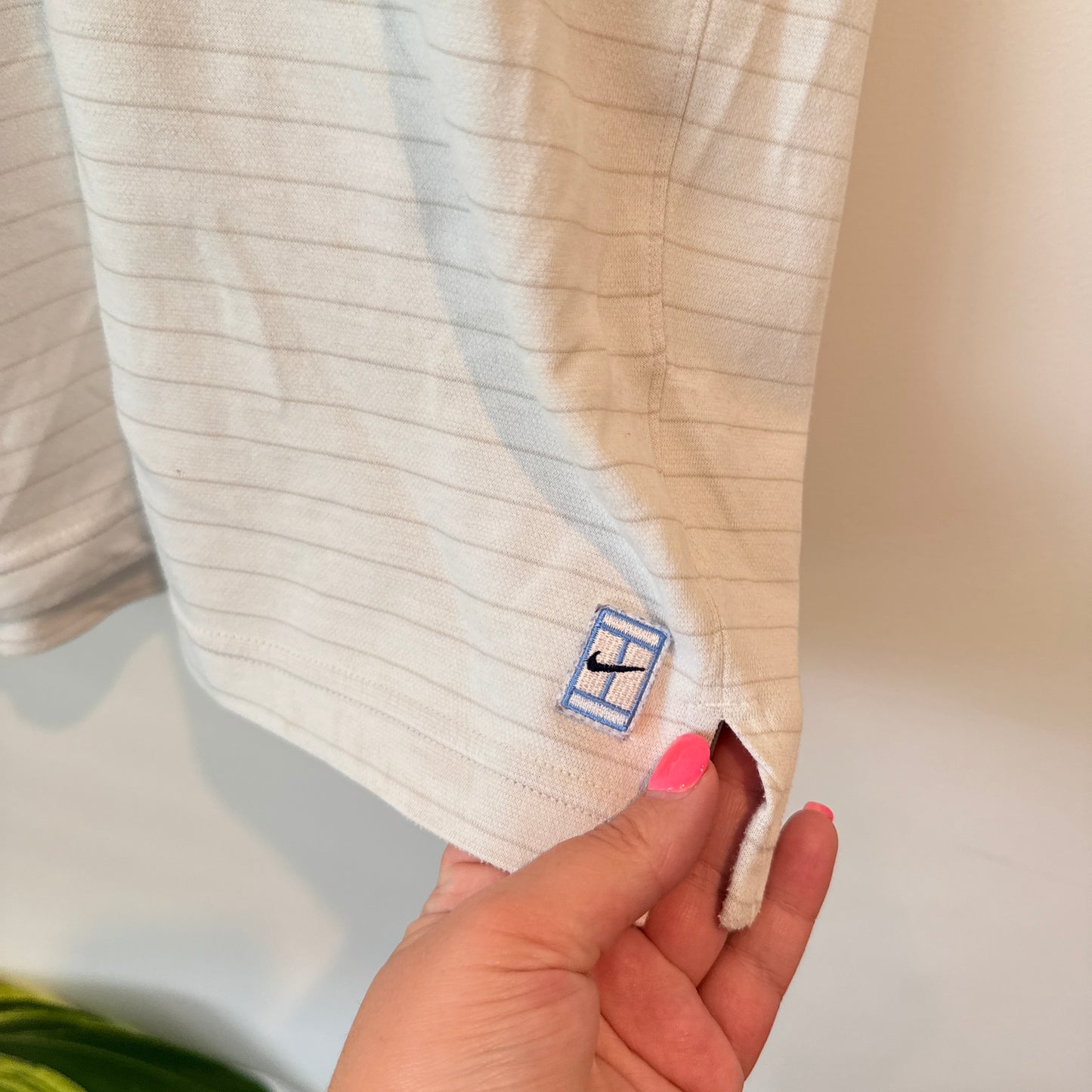 NIKE Polo White/Grey Pinstripe NikeFIT DRY - Size S