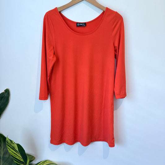 MERRIC 3/4 Sleeve Solid Orange Tunic Top - Size 12