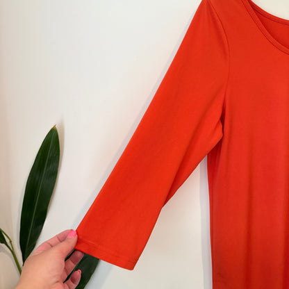 MERRIC 3/4 Sleeve Solid Orange Tunic Top - Size 12
