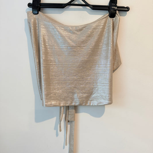 Missguided Size 10 Gold Metallic Wrap-Style Crop Top