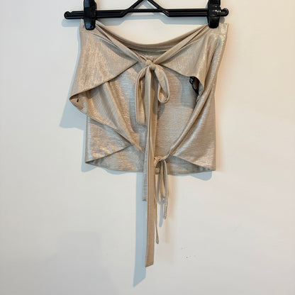 Missguided Size 10 Gold Metallic Wrap-Style Crop Top