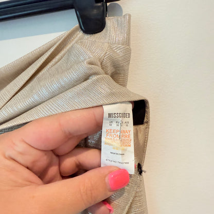 Missguided Size 10 Gold Metallic Wrap-Style Crop Top