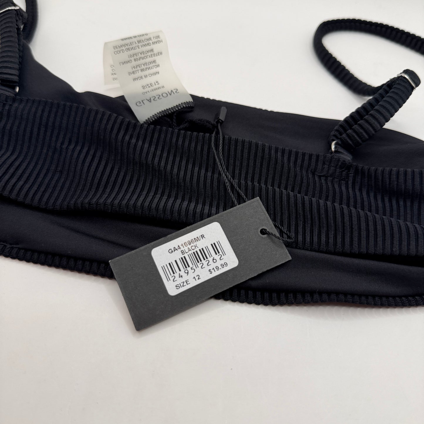 Glassons SWIM Black Ribbed Bikini Top – Size 12