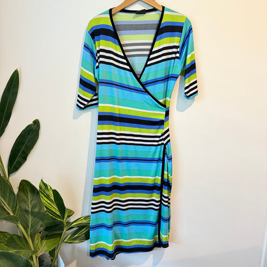 Debut Size U/Arm 50cm Striped Wrap Dress with 3/4 Sleeves