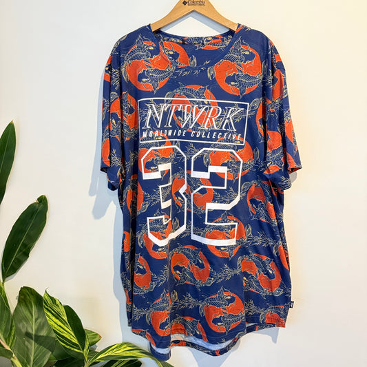 Kings Size U/Arm 72cm Blue and Orange Fox Pattern Top