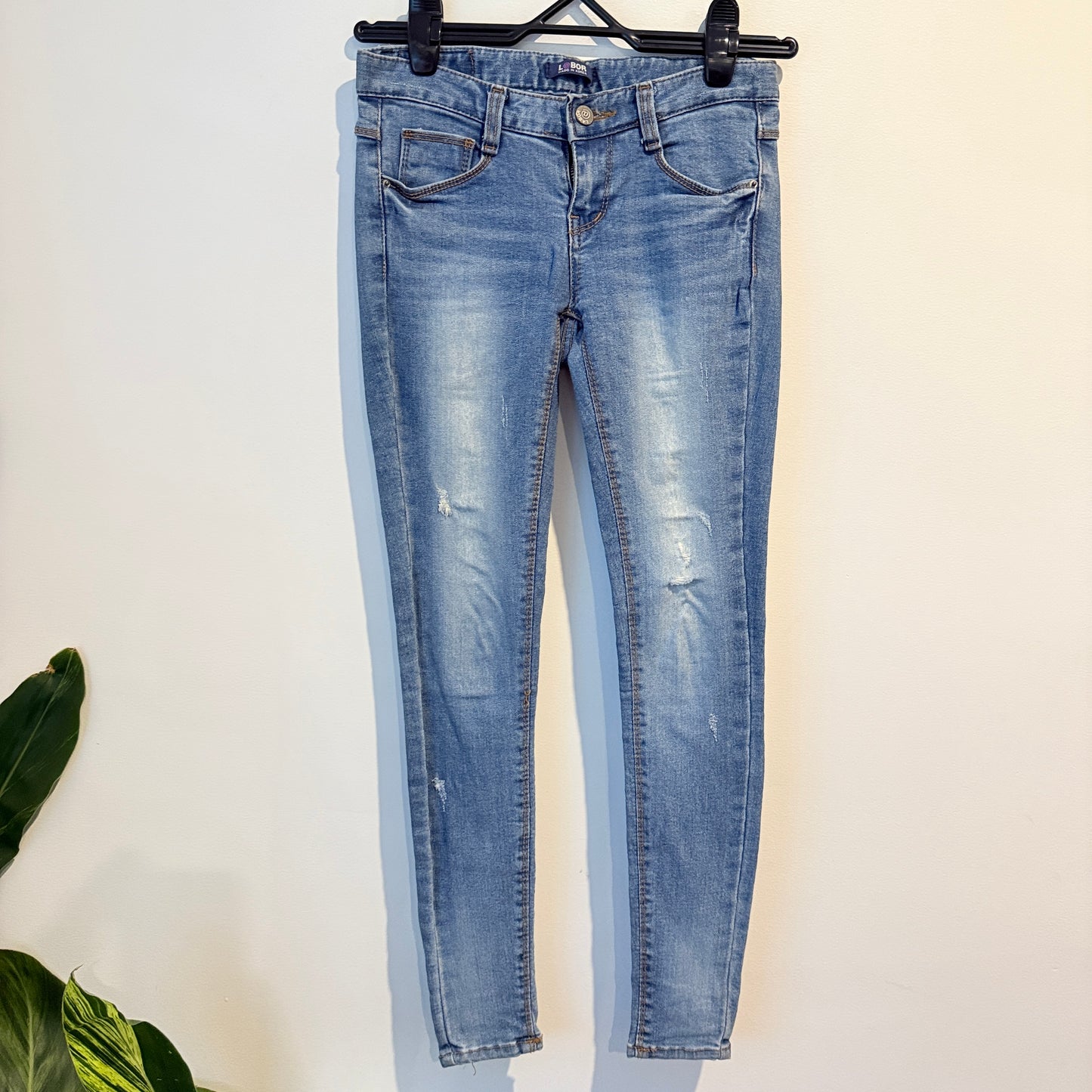 Labor Size Waist 68cm Blue Distressed Low-Rise Skinny Jeans