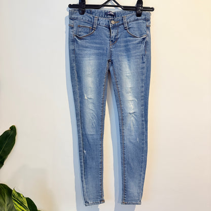 Labor Size Waist 68cm Blue Distressed Low-Rise Skinny Jeans