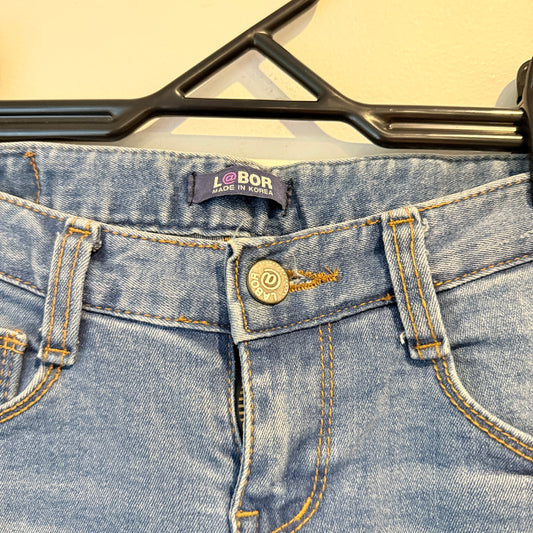 Labor Size Waist 68cm Blue Distressed Low-Rise Skinny Jeans