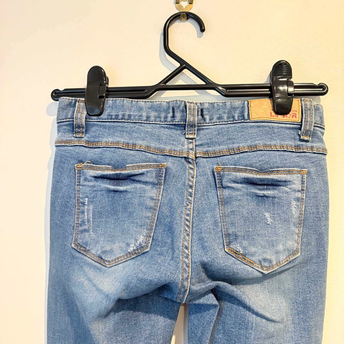 Labor Size Waist 68cm Blue Distressed Low-Rise Skinny Jeans