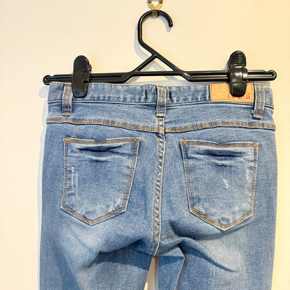 Labor Size Waist 68cm Blue Distressed Low-Rise Skinny Jeans