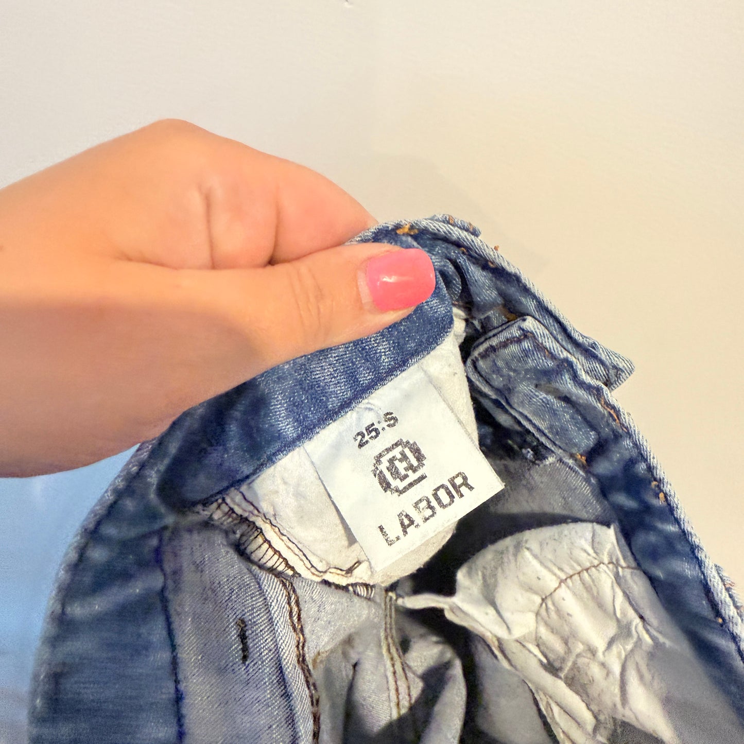 Labor Size Waist 68cm Blue Distressed Low-Rise Skinny Jeans