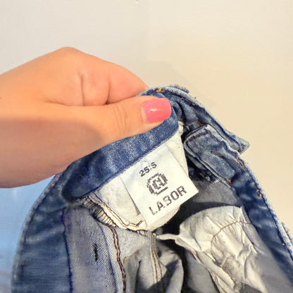 Labor Size Waist 68cm Blue Distressed Low-Rise Skinny Jeans