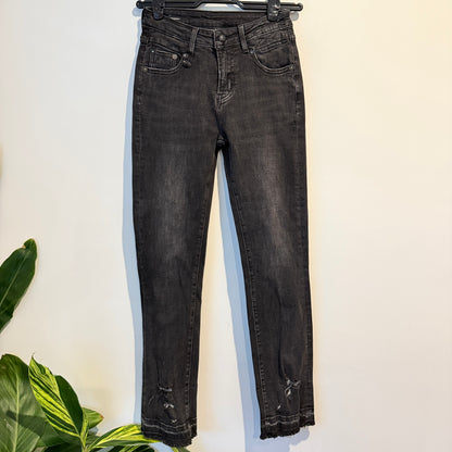 R13 Size 26 High Rise Fringe Ankle Skinny Jeans in Black
