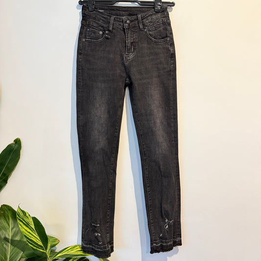 R13 Size 26 High Rise Fringe Ankle Skinny Jeans in Black