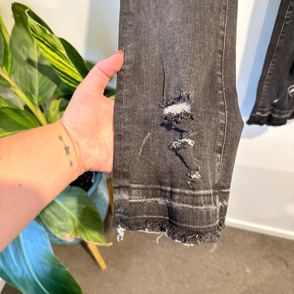 R13 Size 26 High Rise Fringe Ankle Skinny Jeans in Black