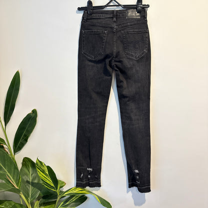 R13 Size 26 High Rise Fringe Ankle Skinny Jeans in Black