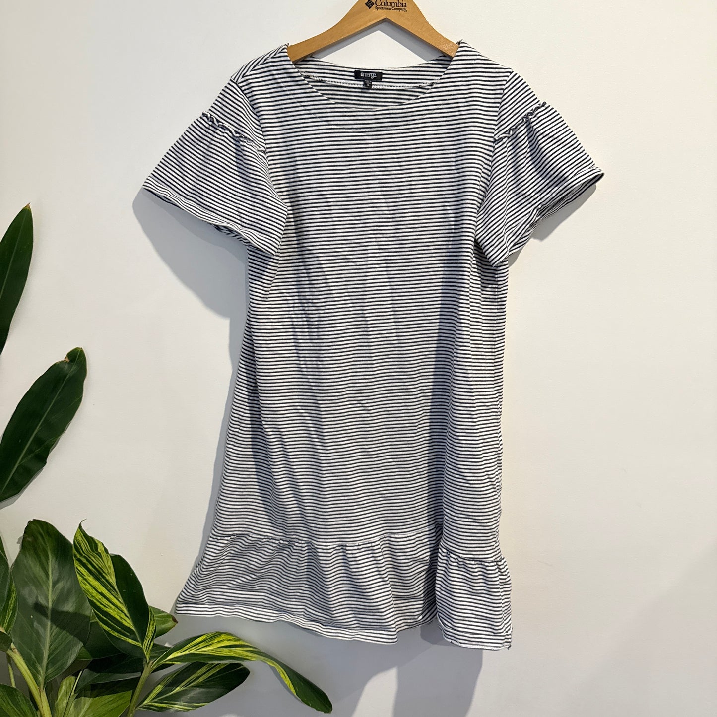 Emerge Short Sleeve Mini Dress Black White Stripe - 14