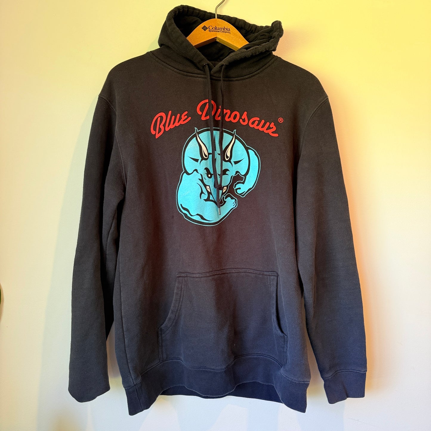 Blue Dinosaur Size L Black Hoodie with Graphic Print