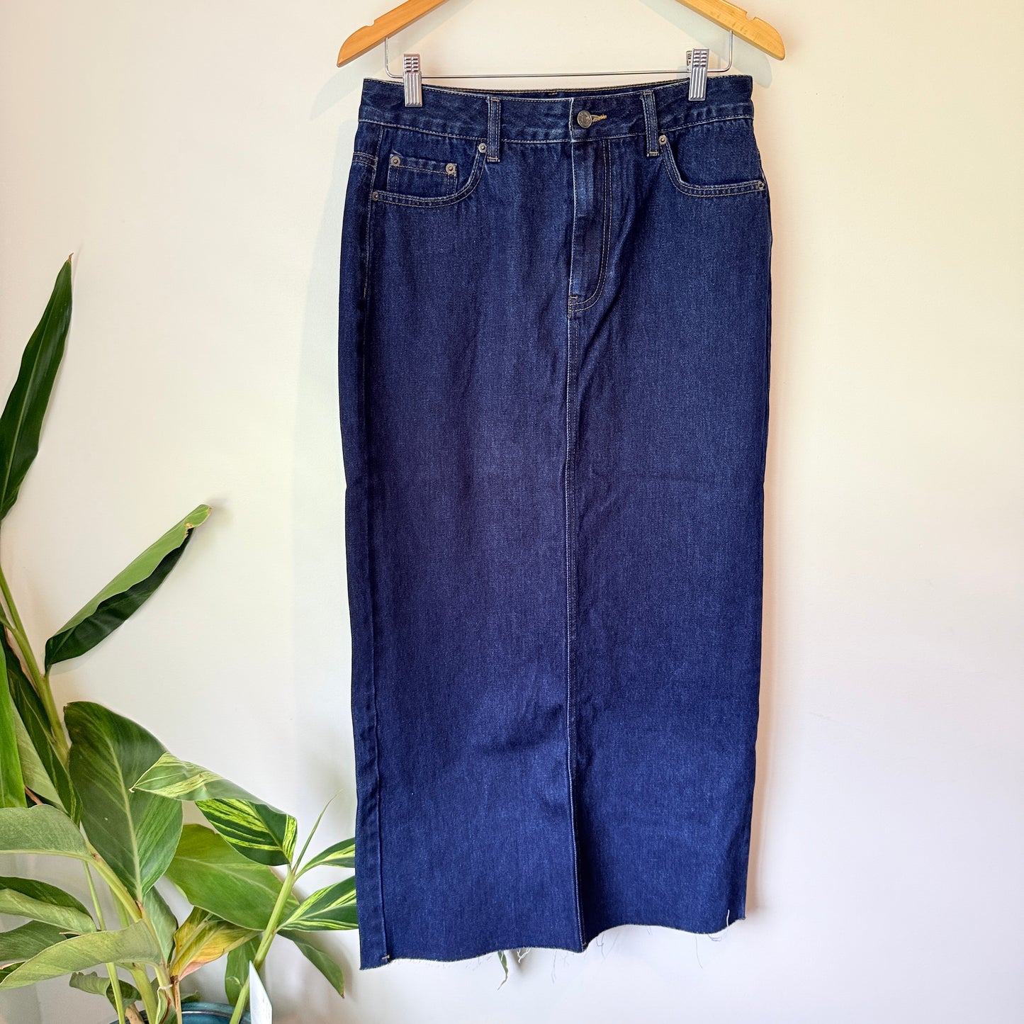 Glassons Dark Blue Denim Midi Skirt Size 10
