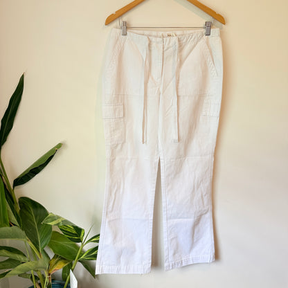 Glassons White Linen Blend Drawstring Cargo Pants Size 10