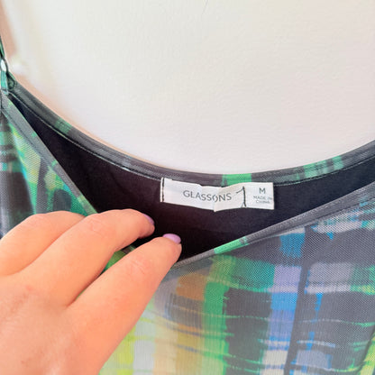 Glassons Green Abstract Print Mesh Maxi Dress Size M