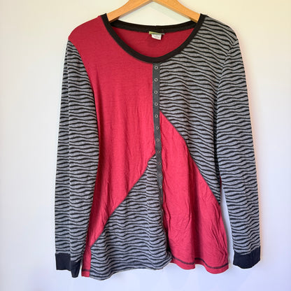 SIENNA ROAD (NZ) Long Sleeve Top Red/Grey Zebra Print - Size 12