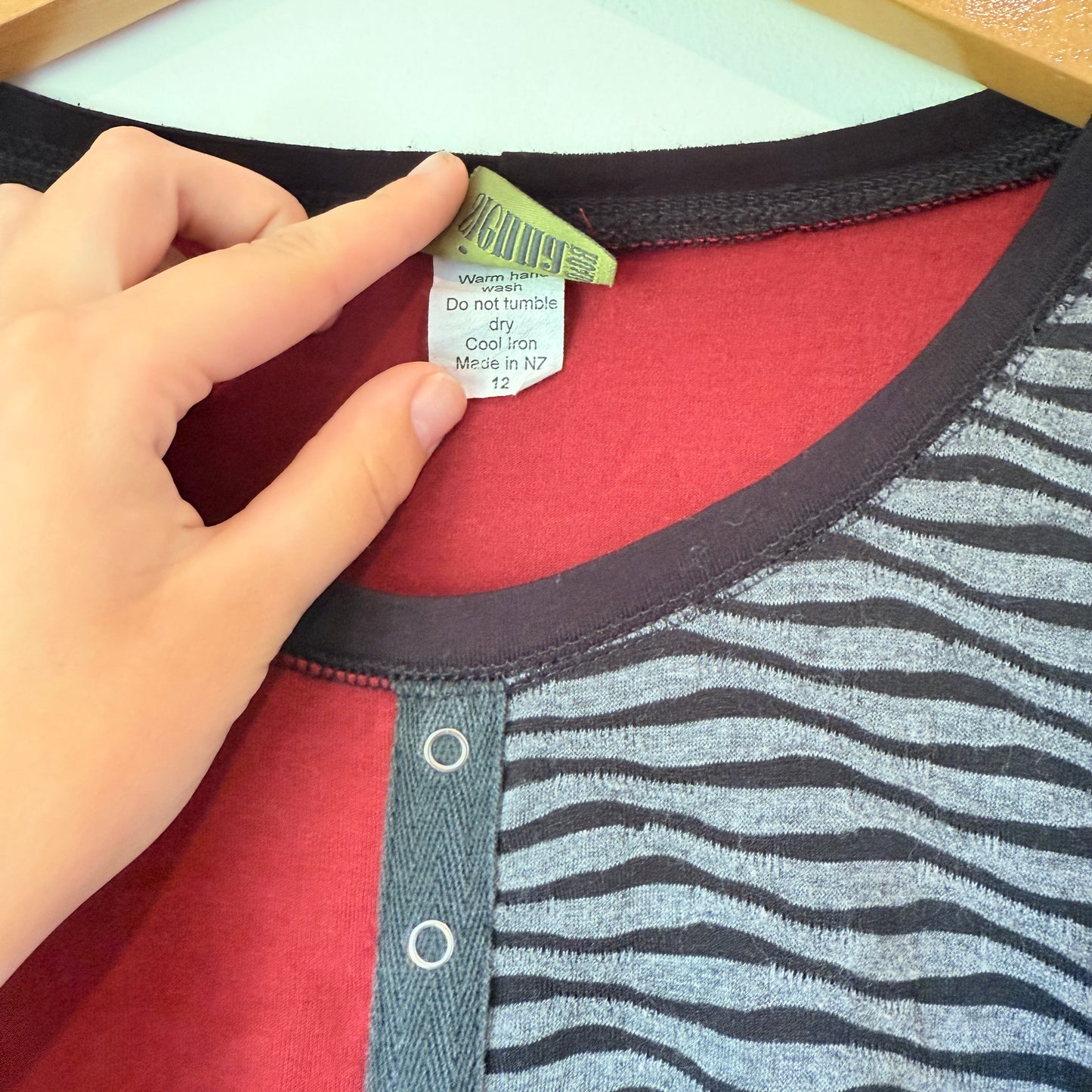 SIENNA ROAD (NZ) Long Sleeve Top Red/Grey Zebra Print - Size 12