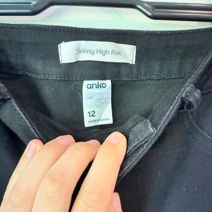 ANKO Skinny High Rise Black Jeans - Size 12