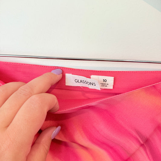 Glassons Pink Abstract Print Midi Skirt Size 10