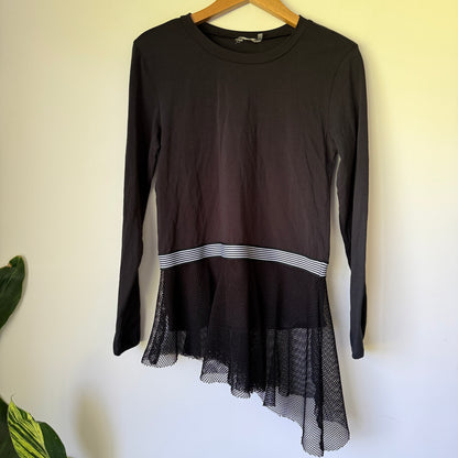 Madly Sweetly Long Sleeve Tunic Black Mesh Hem - Size 8
