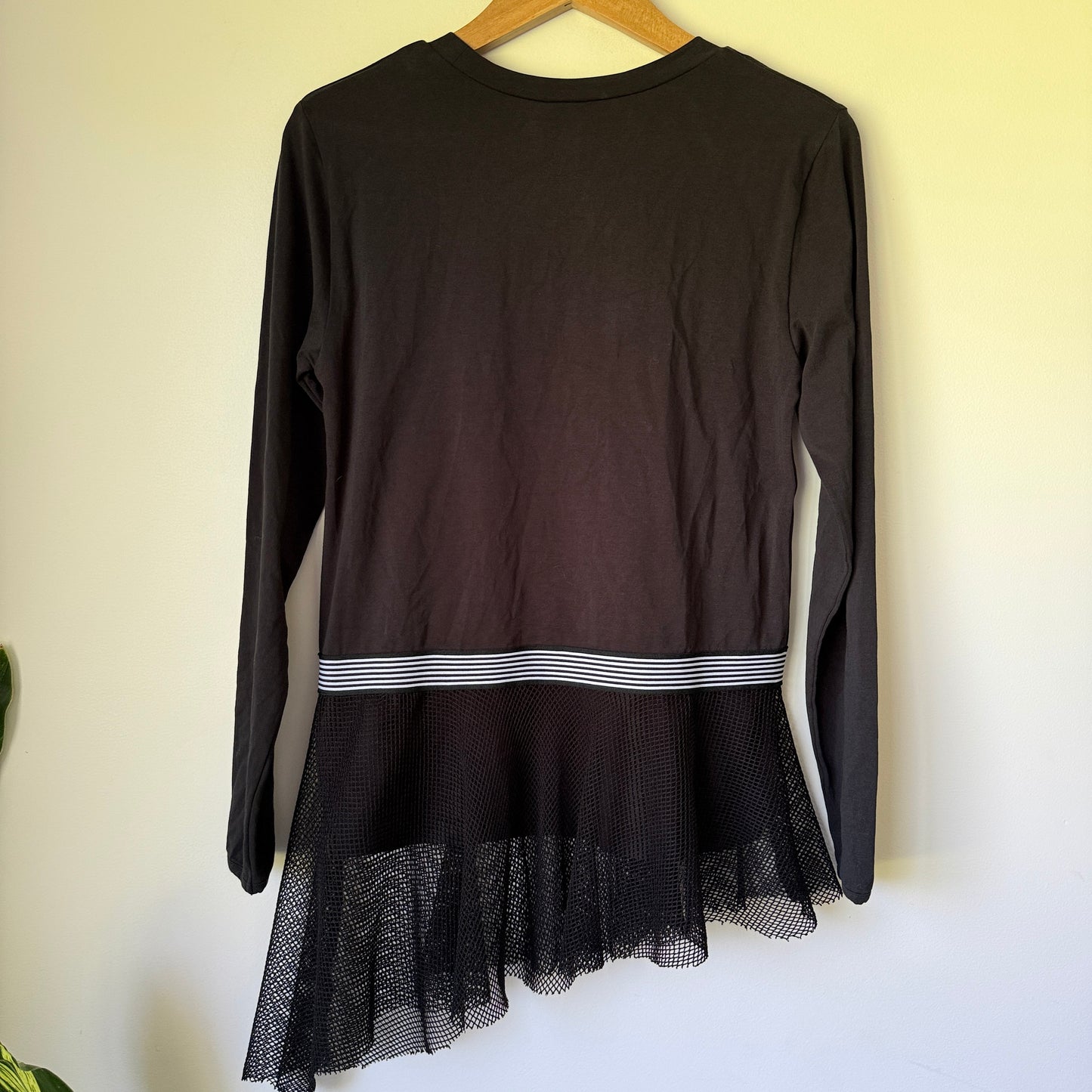 Madly Sweetly Long Sleeve Tunic Black Mesh Hem - Size 8