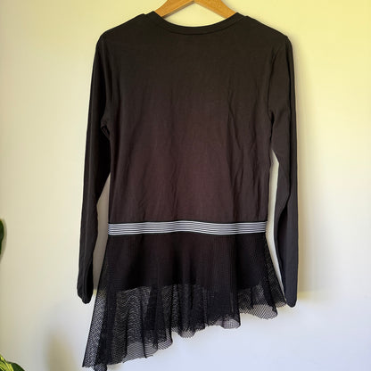 Madly Sweetly Long Sleeve Tunic Black Mesh Hem - Size 8
