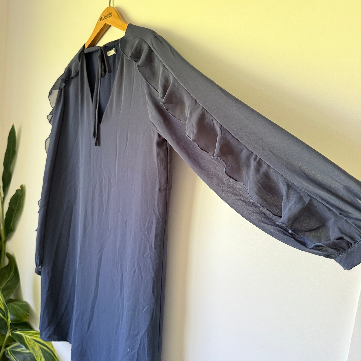 RUBY Long Sleeve Ruffle Mini Dress Navy Blue - Size 12