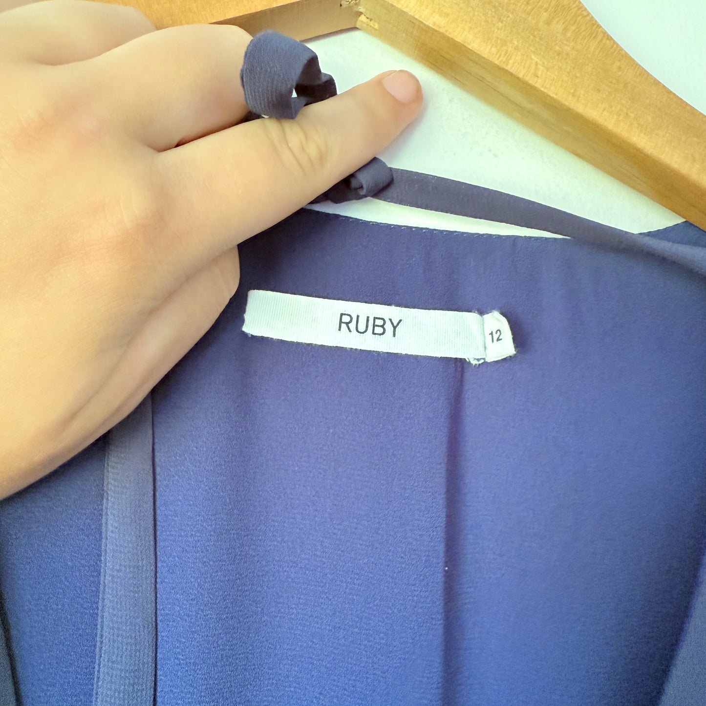 RUBY Long Sleeve Ruffle Mini Dress Navy Blue - Size 12