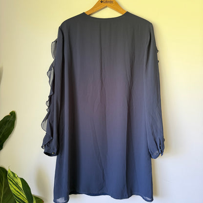 RUBY Long Sleeve Ruffle Mini Dress Navy Blue - Size 12