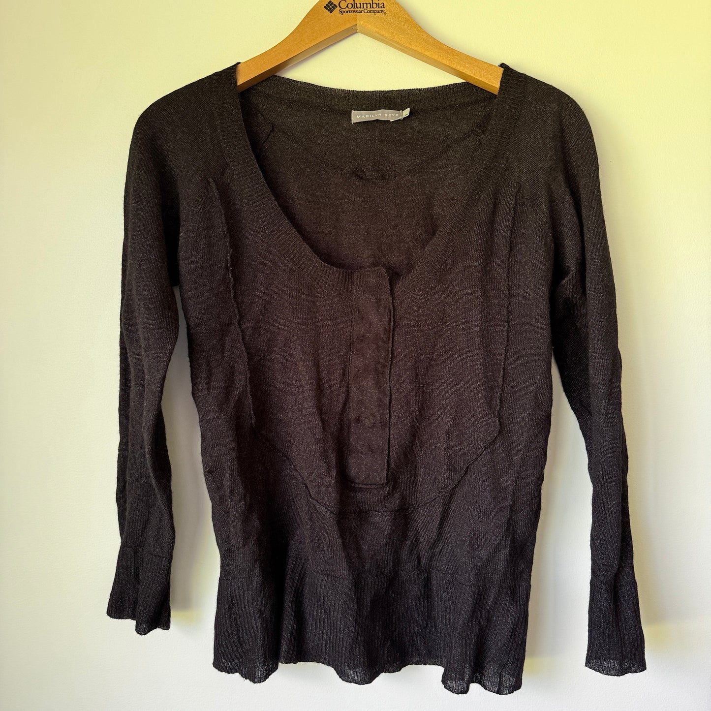 MARILYN SEYB Black Wool Blend Metallic Knit Top - Size 8