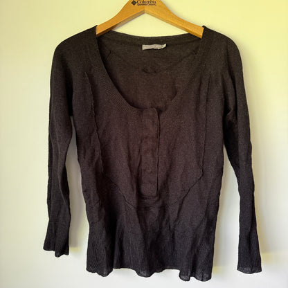 MARILYN SEYB Black Wool Blend Metallic Knit Top - Size 8