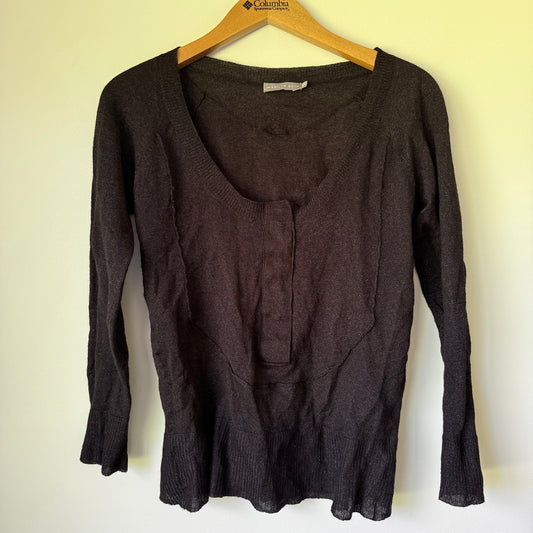 MARILYN SEYB Black Wool Blend Metallic Knit Top - Size 8