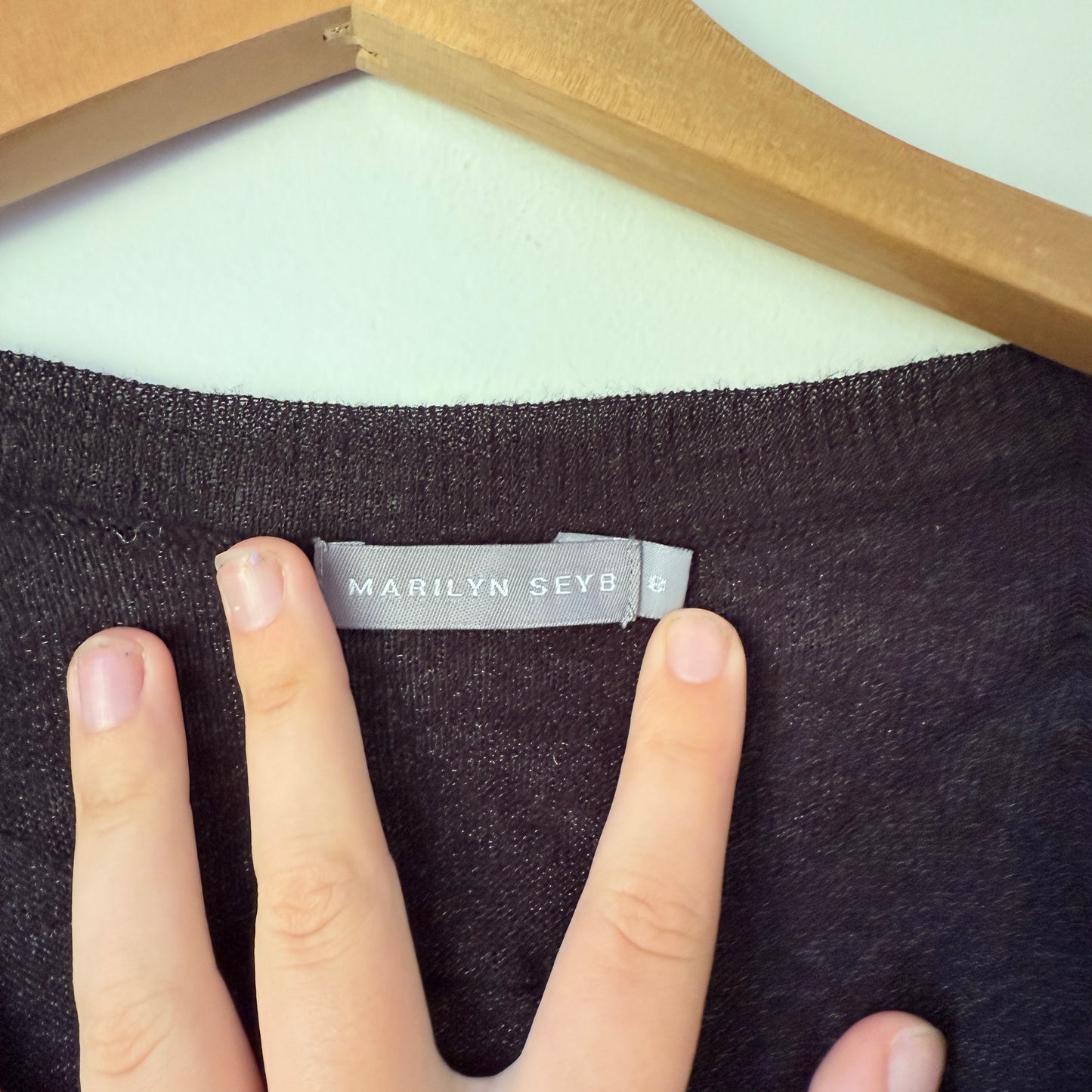 MARILYN SEYB Black Wool Blend Metallic Knit Top - Size 8