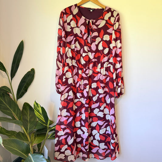 Perfectionary. Long Sleeve Midi Dress Leaf Print - Size 14