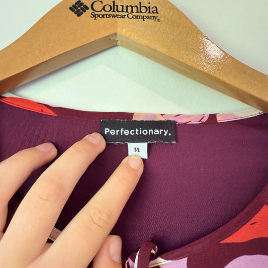 Perfectionary. Long Sleeve Midi Dress Leaf Print - Size 14