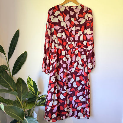 Perfectionary. Long Sleeve Midi Dress Leaf Print - Size 14