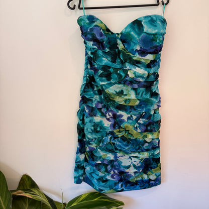 Arden B Blue Floral Strapless Dress Size L