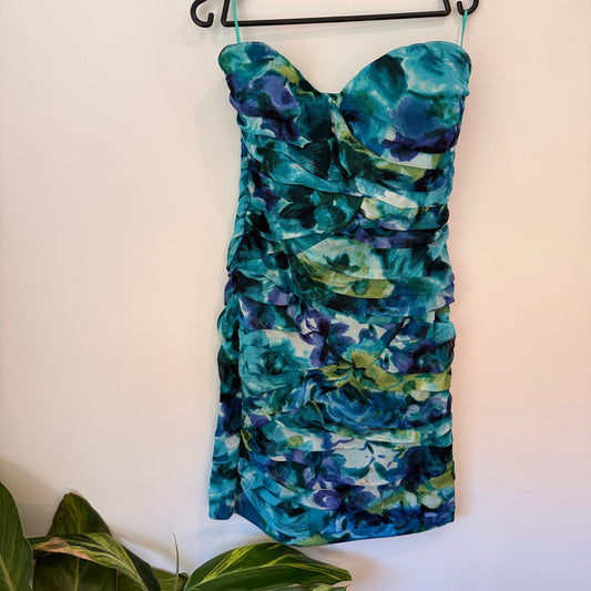 Arden B Blue Floral Strapless Dress Size L